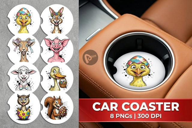Car Coaster Wacky Easter Animal Sublimation artnoy 
