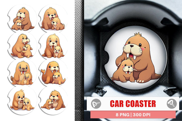 Car Coaster Walrus Mother's Day Sublimation artnoy 