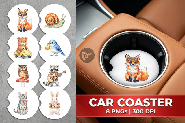 Car Coaster Watercolor 70s Groovy Animal Hippie Sublimation artnoy 