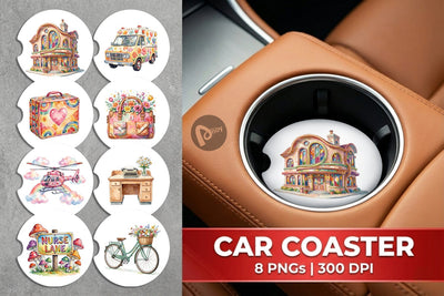 Car Coaster Watercolor 70s Retro Medical Scenes Sublimation artnoy 