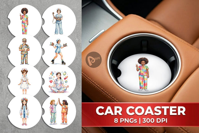 Car Coaster Watercolor 70s Retro Nurse Characters Sublimation artnoy 