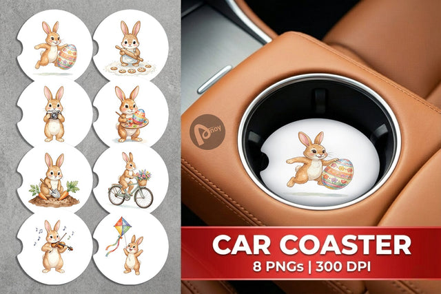 Car Coaster Watercolor Active Hobby Easter Bunny Sublimation artnoy 
