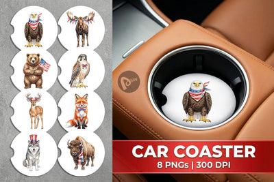 Car Coaster Watercolor American Wildlife Patriotic Sublimation artnoy 