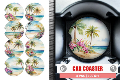 Car Coaster Watercolor Beach Scene Sublimation artnoy 
