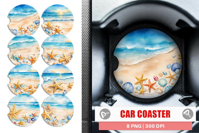 Car Coaster Watercolor Beach Summer Sublimation artnoy 