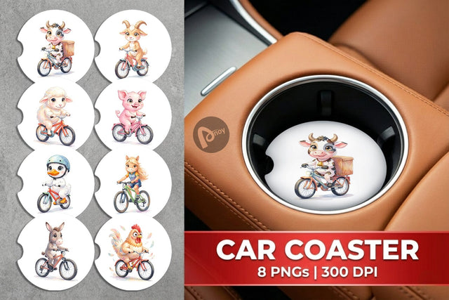 Car Coaster Watercolor Big Eye Barnyard Biking Art Sublimation artnoy 