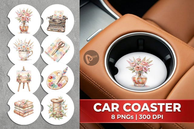 Car Coaster Watercolor Boho Artistic Craft Ephemera Sublimation artnoy 