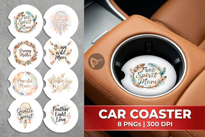 Car Coaster Watercolor Boho Dreamcatcher Mama Quotes Sublimation artnoy 