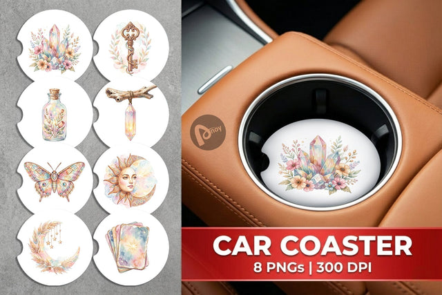 Car Coaster Watercolor Boho Mystical Celestial Art Sublimation artnoy 