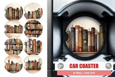 Car Coaster Watercolor Books Sublimation artnoy 