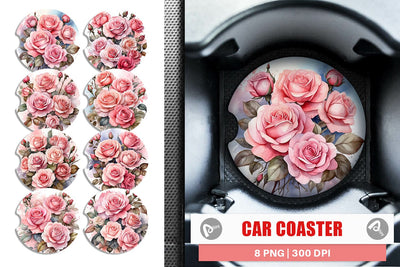 Car Coaster Watercolor Bouquet Pink Roses Sublimation artnoy 