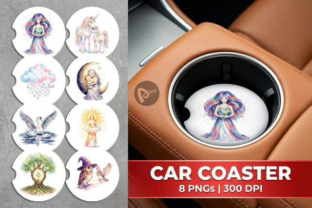 Car Coaster Watercolor Celestial Mother Fantasy Art Sublimation artnoy 