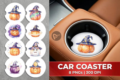 Car Coaster Watercolor Celestial Starlight Witch Hat Sublimation artnoy 
