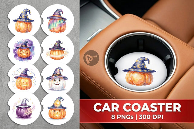 Car Coaster Watercolor Celestial Starlight Witch Hat Sublimation artnoy 