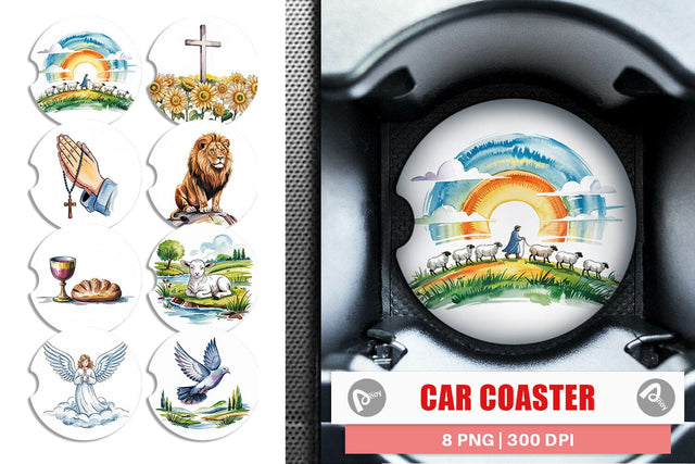 Car Coaster Watercolor Christian Sublimation artnoy 