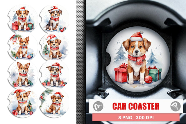 Car Coaster Watercolor Christmas Dog Sublimation artnoy 