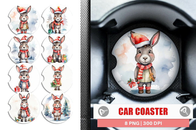 Car Coaster Watercolor Christmas donkey Sublimation artnoy 