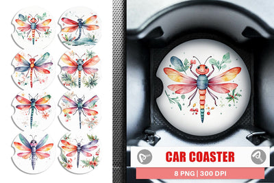 Car Coaster Watercolor Christmas Dragonfly Sublimation artnoy 