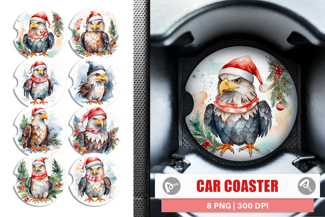 Car Coaster Watercolor Christmas Eagle Sublimation artnoy 