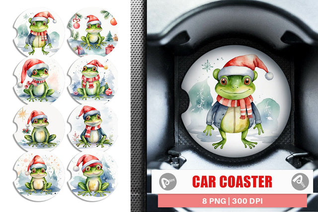 Car Coaster Watercolor Christmas Frog Sublimation artnoy 