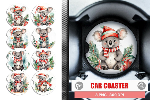 Car Coaster Watercolor Christmas Koala Sublimation artnoy 