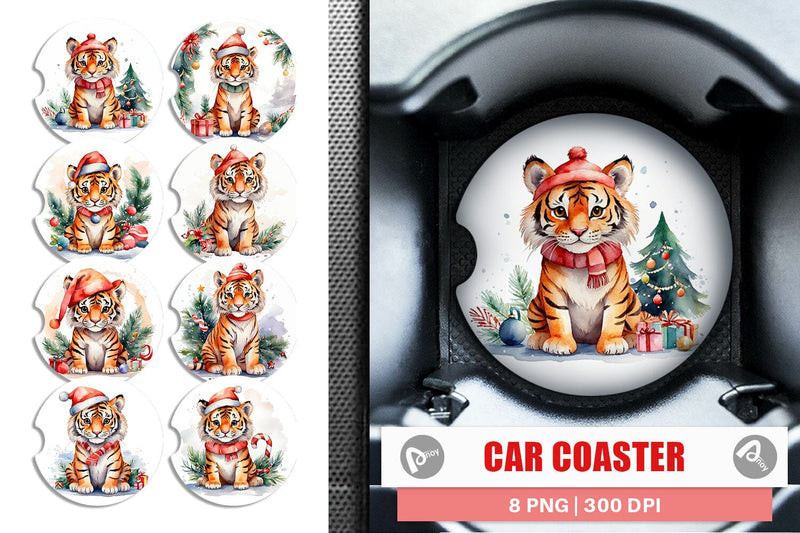 Car Coaster Watercolor Christmas Squirrel Sublimation artnoy 