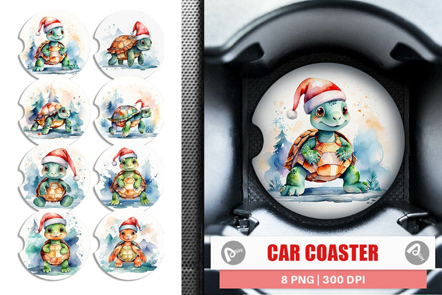 Car Coaster Watercolor Christmas Turtle Sublimation artnoy 