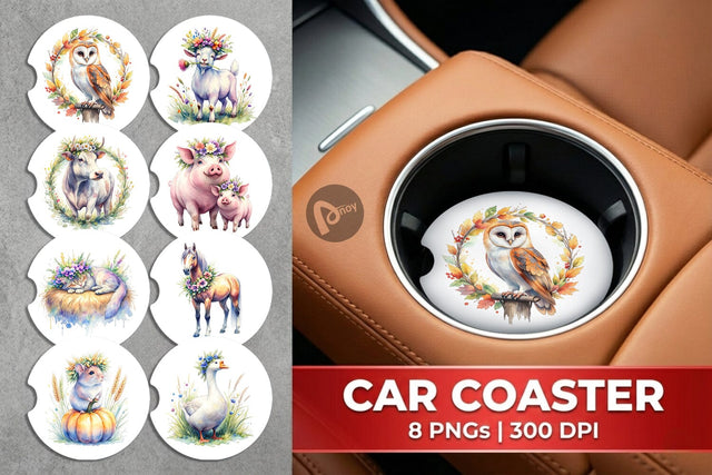 Car Coaster Watercolor Classic Farmhouse Floral Sublimation artnoy 