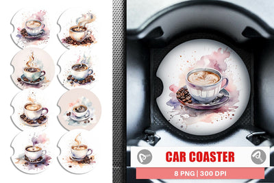 Car Coaster Watercolor Coffee Cup Sublimation artnoy 
