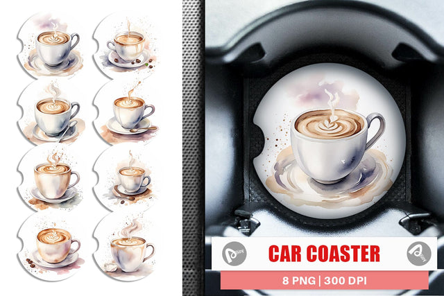 Car Coaster Watercolor Coffee Cup Sublimation artnoy 