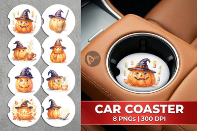 Car Coaster Watercolor Cozy Autumn Spellcraft Witch Sublimation artnoy 