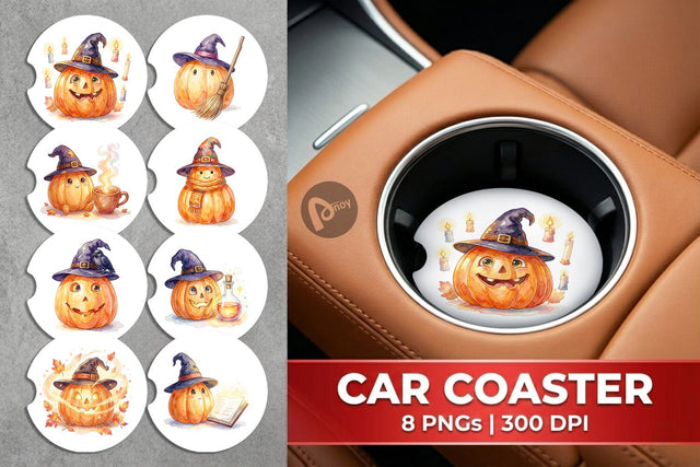 Car Coaster Watercolor Cozy Autumn Spellcraft Witch Sublimation artnoy 