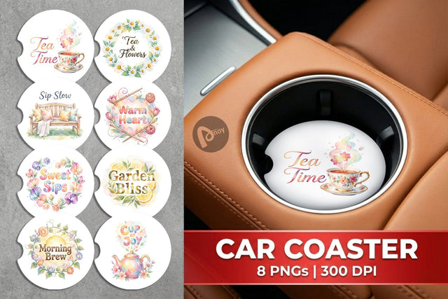 Car Coaster Watercolor Cozy Garden Tea Quotes Sublimation artnoy 