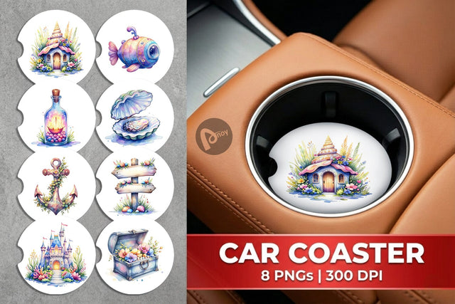 Car Coaster Watercolor Cute Ocean Objects Sublimation artnoy 