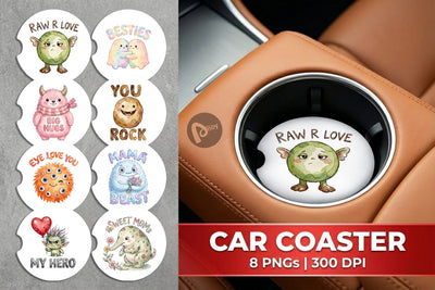 Car Coaster Watercolor Cute Ugly Momster Quotes Sublimation artnoy 