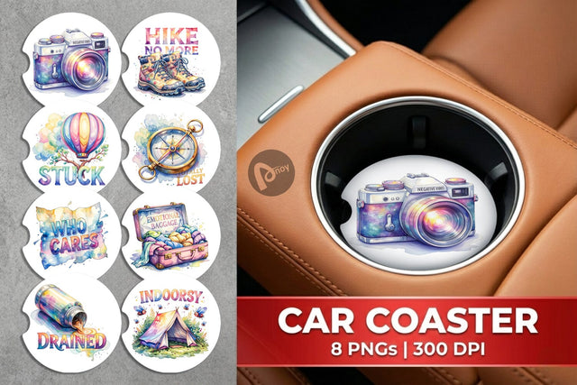 Car Coaster Watercolor Cynical Travel And Hiking Art Sublimation artnoy 