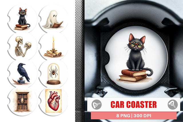 Car Coaster Watercolor Dark Academia Creatures Sublimation artnoy 