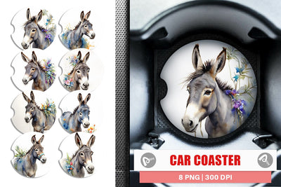 Car Coaster Watercolor Donkey Easter Sublimation artnoy 