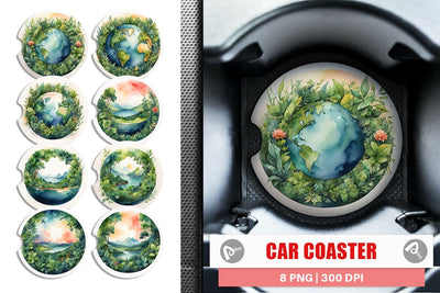 Car Coaster Watercolor Earth Plants Sublimation artnoy 