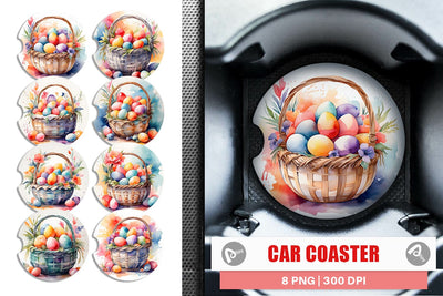 Car Coaster Watercolor Easter Basket Sublimation artnoy 