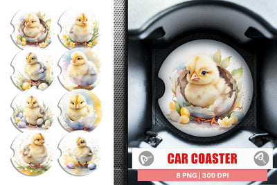 Car Coaster Watercolor Easter Chick Sublimation artnoy 
