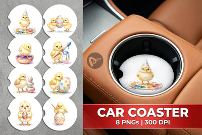 Car Coaster Watercolor Easter Egg Painting Chicks Sublimation artnoy 