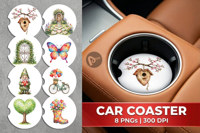 Car Coaster Watercolor Easter Heart Garden Decor Sublimation artnoy 