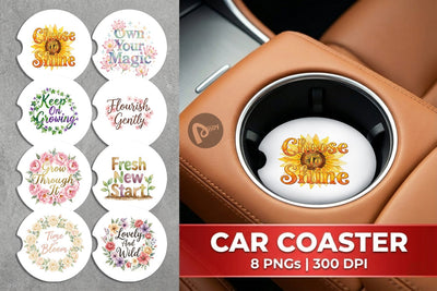 Car Coaster Watercolor Elegant Floral Affirmations Quote Sublimation artnoy 