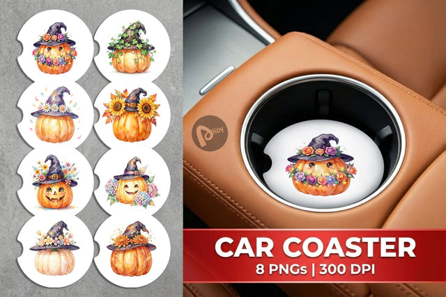 Car Coaster Watercolor Enchanted Floral Witch Hat Sublimation artnoy 