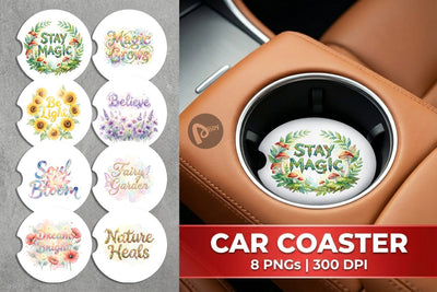 Car Coaster Watercolor Enchanted Magic Flower Quote Sublimation artnoy 