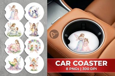 Car Coaster Watercolor Fairy Mom And Baby Fantasy Sublimation artnoy 