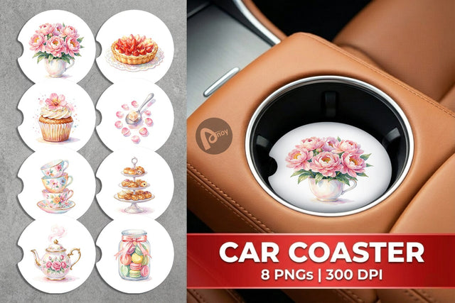 Car Coaster Watercolor Floral Mother Day Tea Sublimation artnoy 