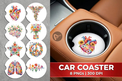 Car Coaster Watercolor Floral Retro Medical Anatomy Sublimation artnoy 