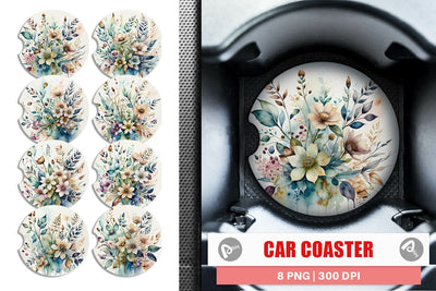 Car Coaster Watercolor Floral Sublimation artnoy 
